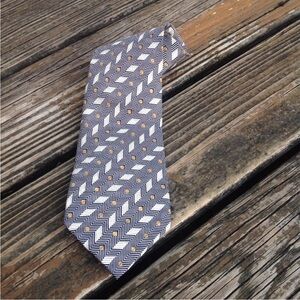 Bruno Satchi Black Yellow Gold Silk Mens Tie Geometric Zig Zag Diamonds Dots